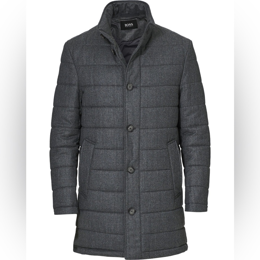 HUGO BOSS HYDE Padded Quilted Coat in Virgin Wool in Grey - Slim Fit - Size 38R